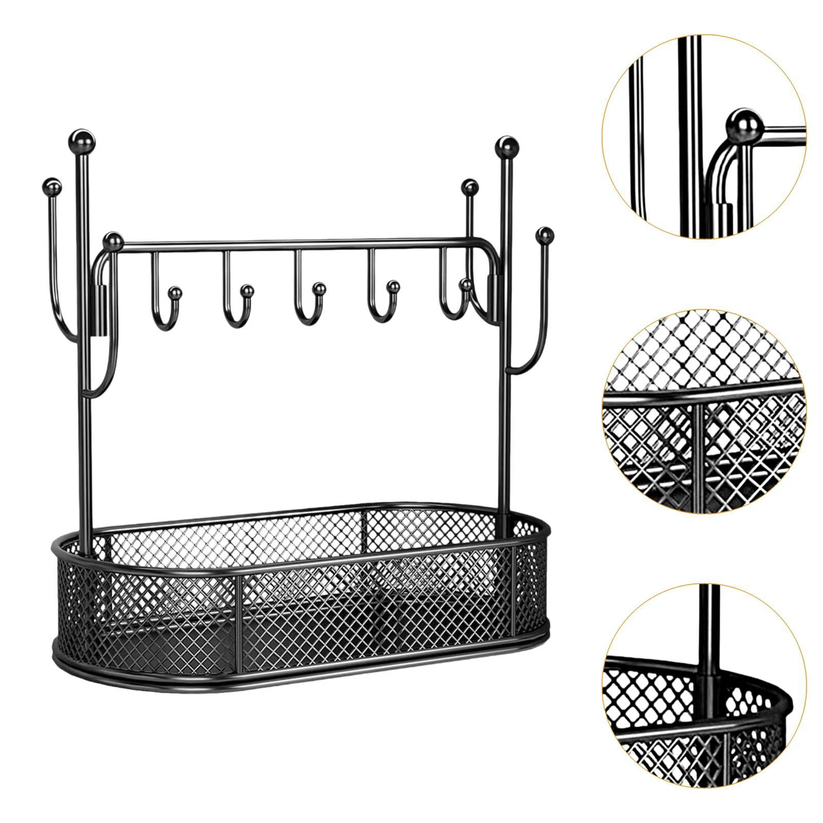 FVDPWYE Jewelry Display Stand Hanging Organizer with Hooks Key Rack Decorative with Tray Black