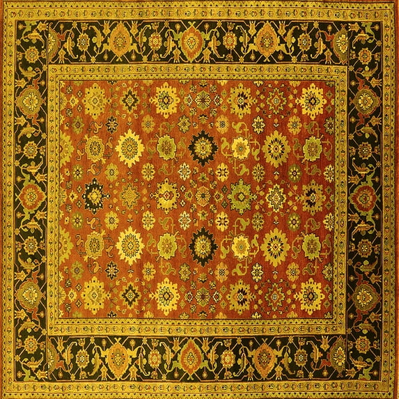 Ahgly Company Machine Washable Indoor Square Oriental Yellow Industrial Area Rugs, 4' Square