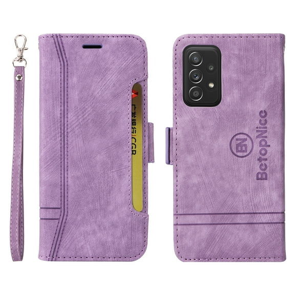 K-Lion Wallet Case for Samsung Galaxy A52 4G/5G,Shockproof Magnetic Clasp Folio Flip Kickstand ID Credit Card Slots Holder PU Leather Wallet Phone Cover with Wrist Strap,Purple