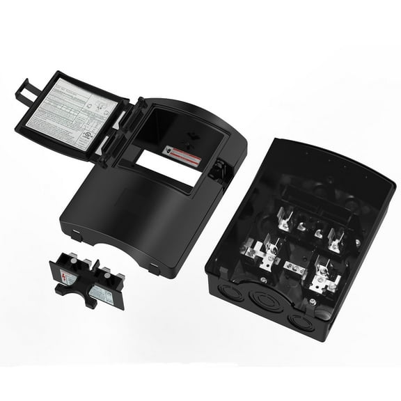 HIITIO 60 Amp 240V Fused AC Disconnect Box - Black Weatherproof Plastic Electrical Enclosure with Safety Switch for HVAC & Air Conditioners - UL Listed (60A Fused)