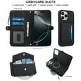 thumbnail image 4 of Designed for iPhone 14 Pro Max Multi-Function Wallet Phone Case,With Shoulder Strap&Wrist Strap,Cash Pocket&Card Slots,Zipper Purse,Magnetic Detachable PU Leather Flip Phone Case,Black, 4 of 9