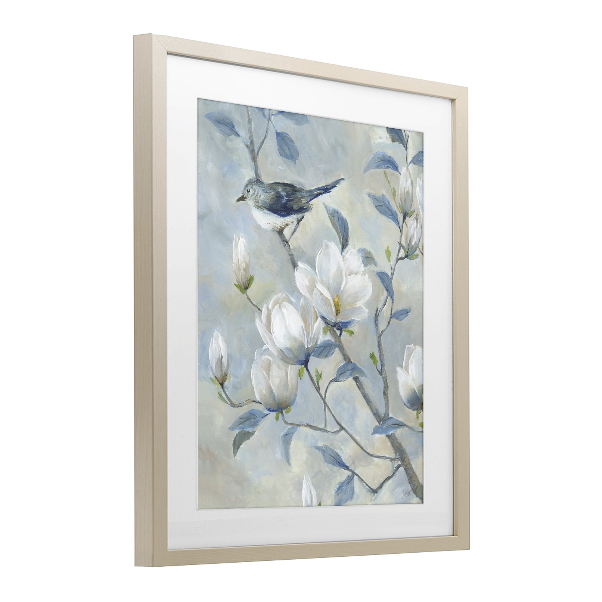 Stupell Industries Blue Bird in Magnolia Tree Birch Framed Print Under Glass, design by Nan