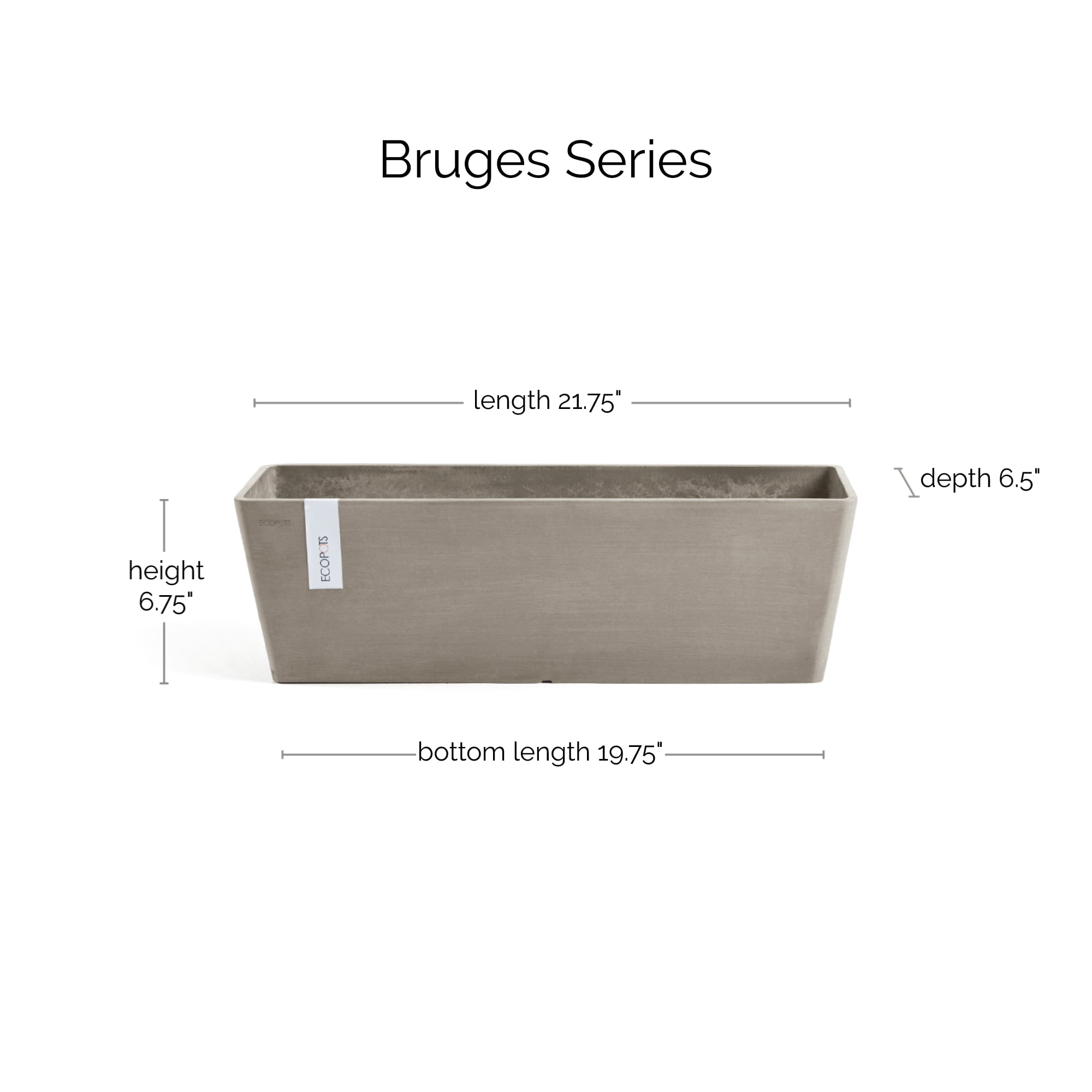 Ecopots Bruges Durable Modern Rectangular Indoor/Outdoor Recycled Based Composite Flower Pot Planter, Taupe, 21.5"