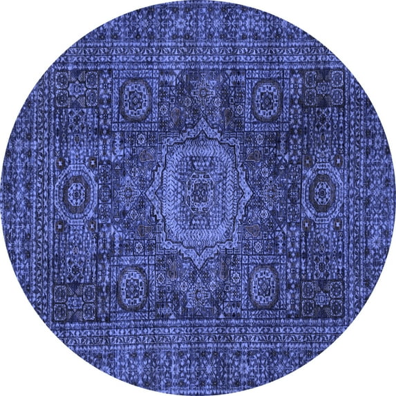 Ahgly Company Indoor Round Abstract Blue Modern Area Rugs, 6' Round