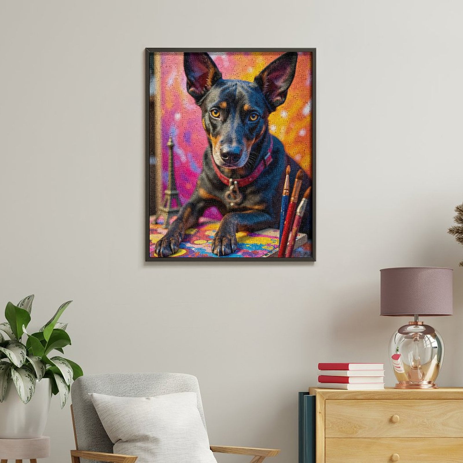Paint By Numbers Kit for Adults Beginner - Dog Painting Colorful Art Brushes Eiffel DIY Canvas Painting Kits for Adults, Frameless Paint By Number for Adults for Home Wall Decor 16x20 Inch