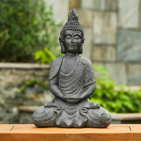 LuxenHome Large Fiber Stone Meditating Buddha Statue, 22" - Outdoor & Indoor, Zen Buddha Sculptures for Garden, Patio, Backyard Deck