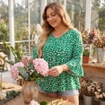 thumbnail image 3 of GRACE & GRANDEUR Women's Plus Size Tops Polka Dots V Neck 3/4 Sleeves Peplum Hem Babydoll Blouses 2X Green, 3 of 9