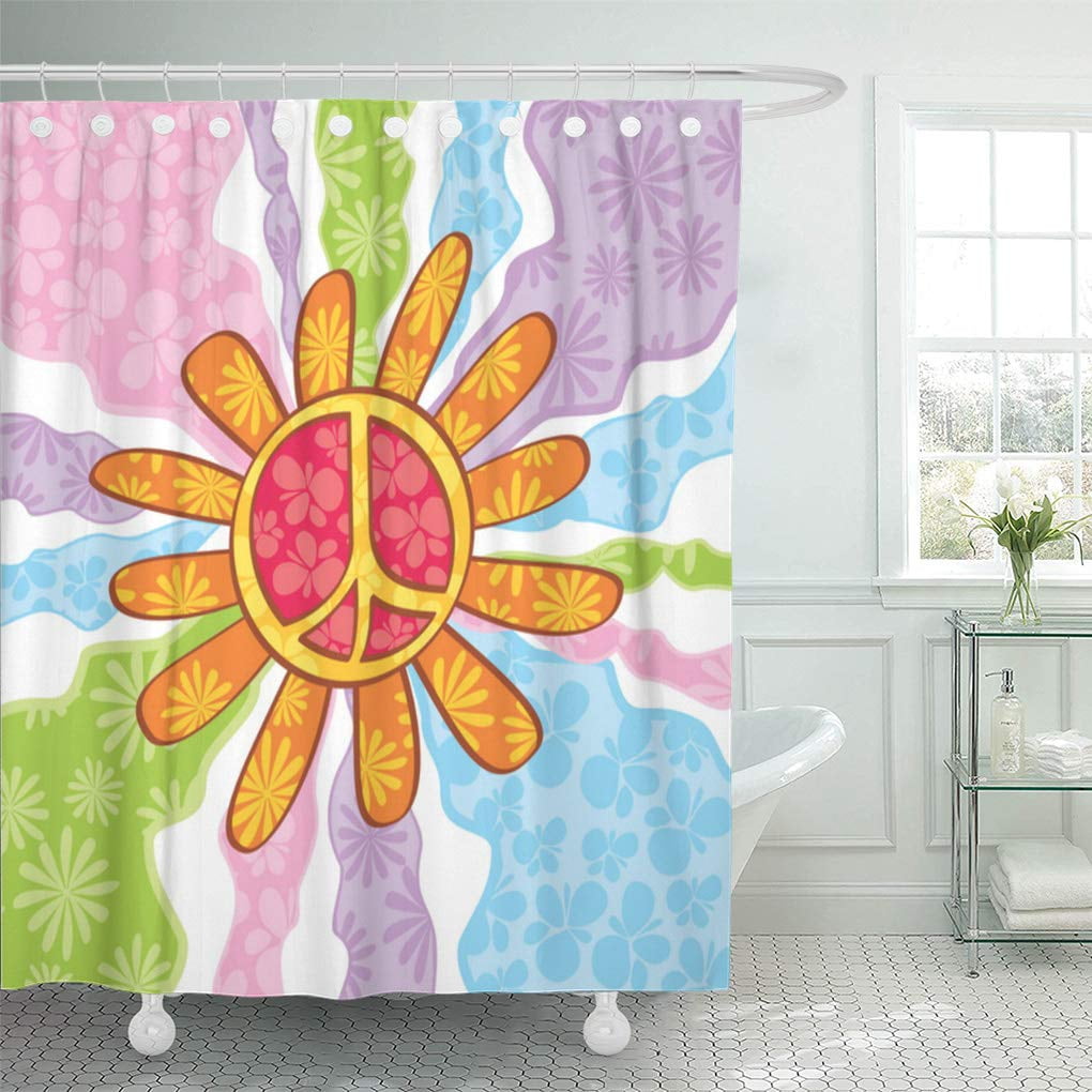 SUTTOM Blue Groovy Hippie Peace Symbol Colorful Movement Abstract