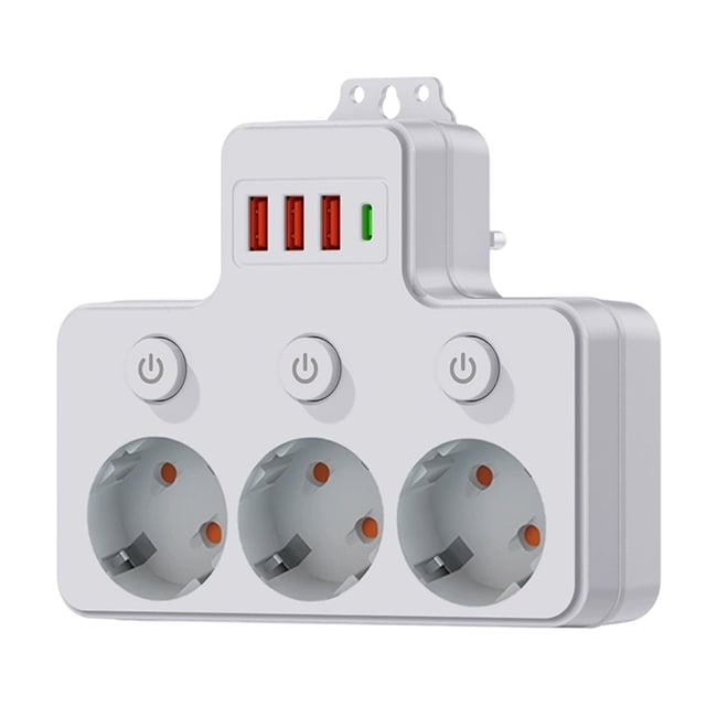 Wall Socket Extender with USB Charging Ports Individual Control Switches Surge Protector Fast Charging USB A Type C for Home Office