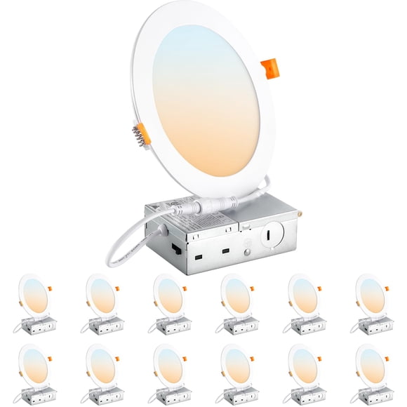 Plafonniers Encastrés DLLT LED : Lot de 12 6 Pouces 5CCT Éclairage Ultra-Mince avec Boîte de Jonction pour Chambre - Luminosité 1200LM 12W