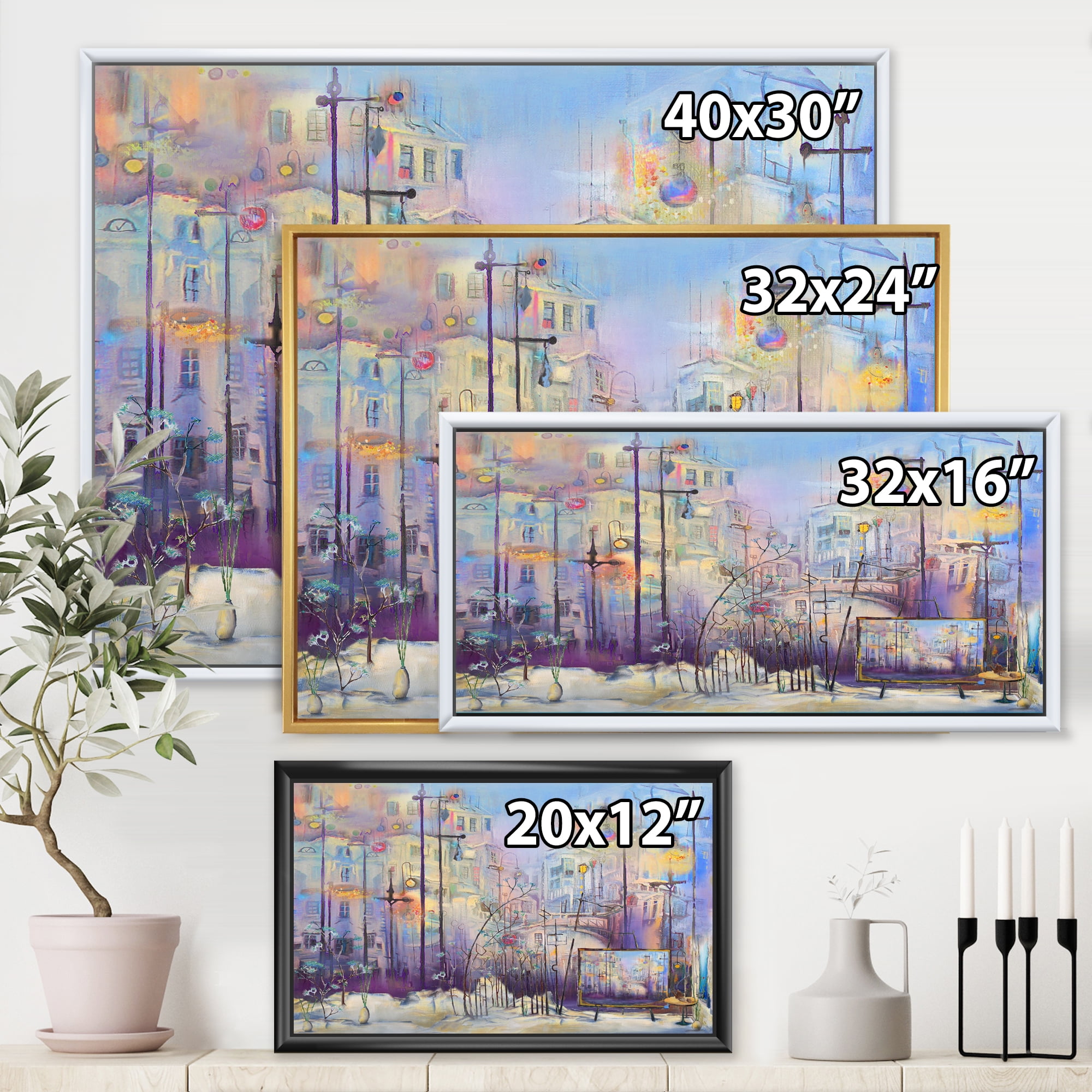 Designart 'Abstract Cityscape With Pastel ' Modern Framed Canvas Wall Art Print