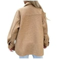 thumbnail image 5 of XFLWAM Womens Fall Winter Shacket Sherpa Fleece Jacket Button Down Shirt Jacket Long Sleeve Shacket with Pockets Lapel Coat Khaki S, 5 of 8
