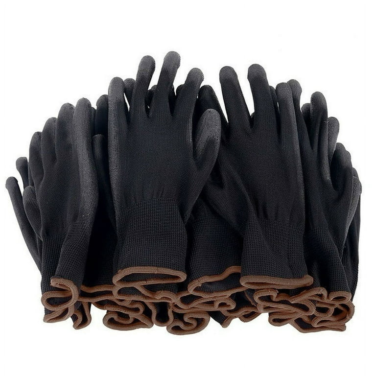 24 Pairs Black PU Coated Safety Work Gloves Mens Builders Construction  Gardening
