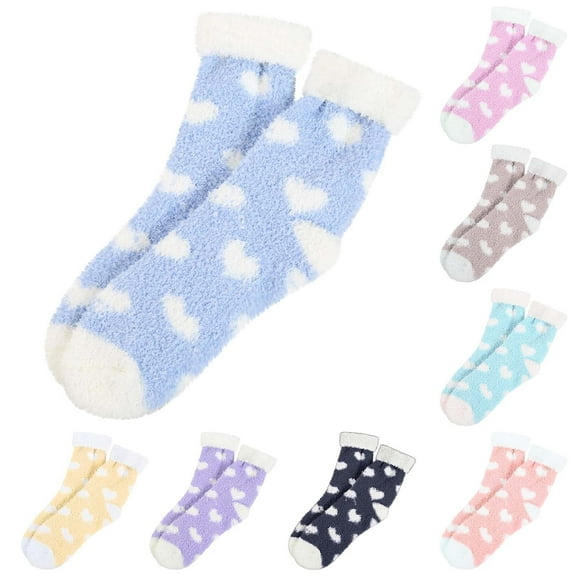 Women's Plush Slipper Socks - Ultra Soft Fuzzy Microfiber Winter Warm Crew Socks, Non-Slip Grips Cozy House Shoes for Indoor, Lounge, Sleeping, Christmas Gifts