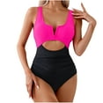 thumbnail image 1 of Traje de baño de una pieza para mujer, conjuntos de bikini para mujer, bikinis de nailon con tirantes y escote en V, diseño de bloques de color, espalda descubierta y cuello plegable., 1 of 3
