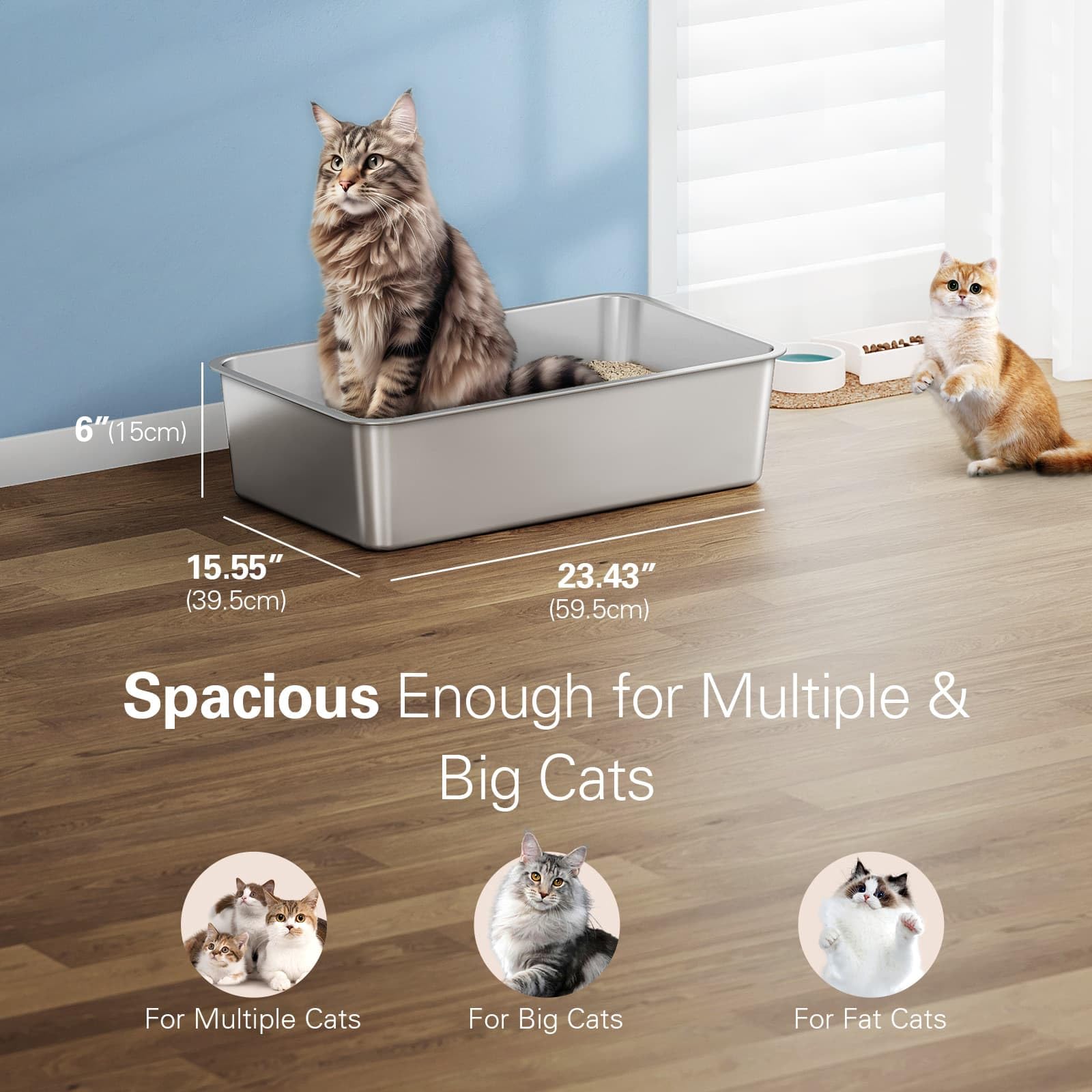 Bug Hull Stainless Steel Litter Box, 2-Pack, 23.4x15.6" photo 4
