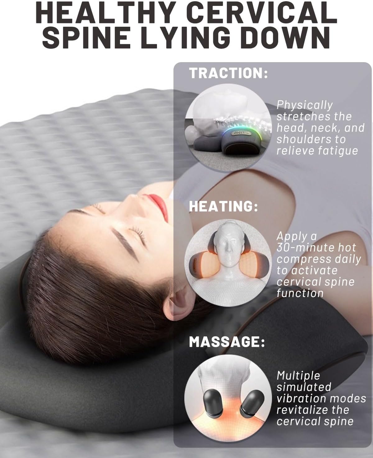 Neck Massager, Upgraded 3-in-1 Rechargeable Neck Massager Pillow with Deep Tissue, Heating & Gentle Stretcher, Ergonomic Memory Foam Pillow for Neck Back Shoulder