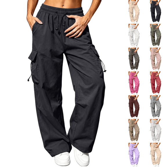 Womens Cargo Pants with Pockets Lightweight Baggy Hiking Pants Casual Travel Parachute Pants