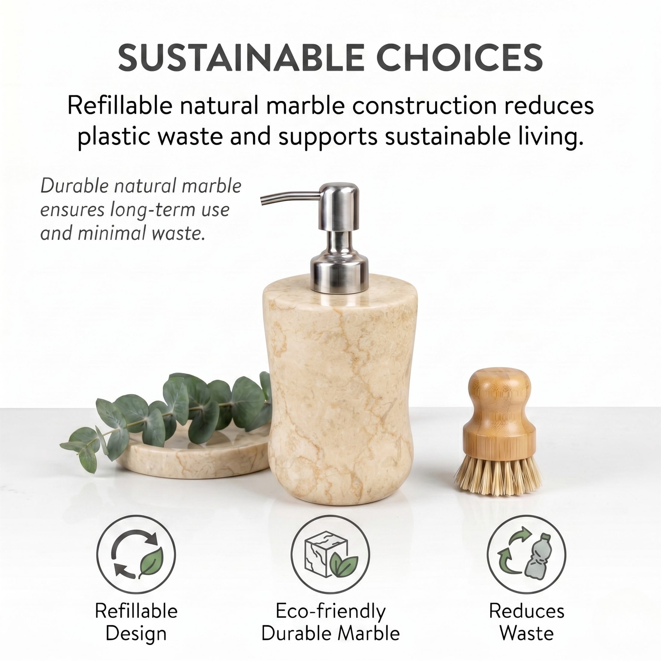 Creative Home Curvy Collection Polished Finish Champagne Marble 8 oz Freestanding Soap Dispenser