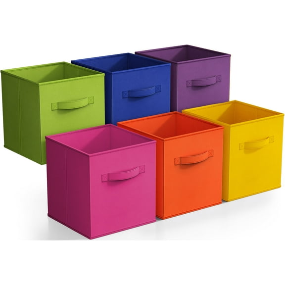 Sorbus Fabric Storage Bins 11" Foldable Cubes Multicolored With Handles For Pantry, Cubbies, Toy And Closet Organization- 6Pk