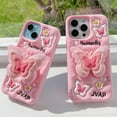 thumbnail image 4 of Kawaii Butterfly Stand for iPhone 13 Pro Case，[Cute 3D Cartoon Pink Butterfly Design] [Integrated Retractable Stand] [Soft Never-Deforming Silicone Materia] for Girls Women Phone Soft Case, 4 of 9