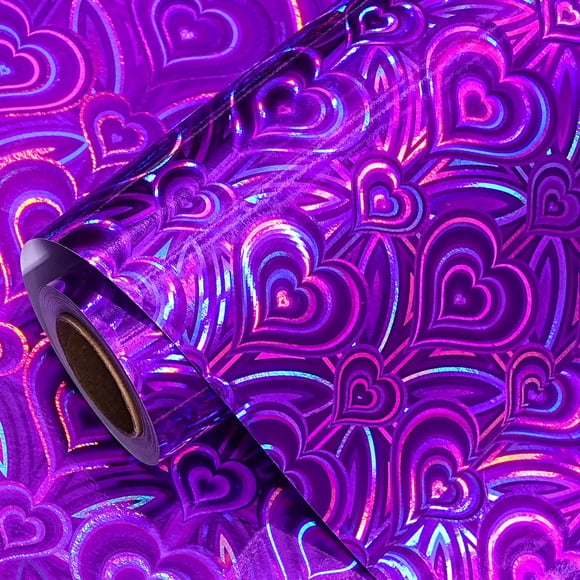 Rollo de papel de regalo LeZakaa con forma de corazón holográfico morado, 43 x 10 m