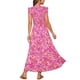 thumbnail image 3 of INSPIRAR CHIC Vestidos de Verano para Mujeres Casual con Mangas Cortas en V Cuello Fruncido Floral con Volantes en Capas Fluidos Vestido Maxi de Playa S Rosa Fucsia, 3 of 5