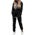 thumbnail image 2 of Velvet Outfits for Women Pullover Hoodie Jogger Pants Set Drawstring Soft Warm Streetwear Tracksuit Outfits Daily Wear Black 3XL, 2 of 7