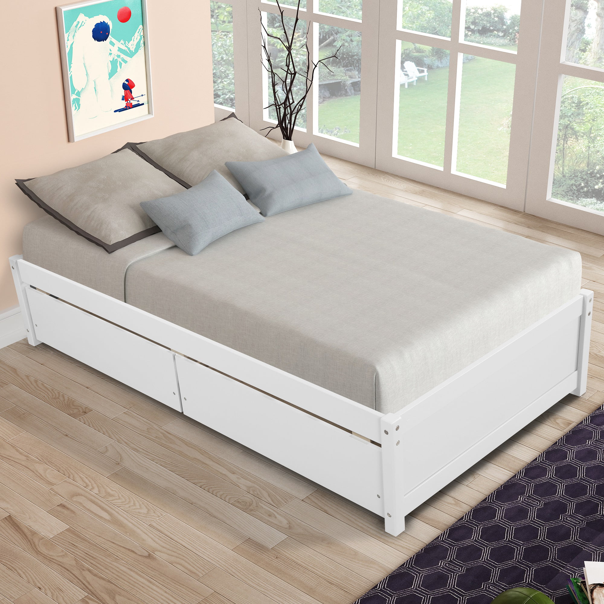 Twin Platform Bed Frame Solid Wood, Twin Platform Bed Frame With Storage