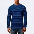 thumbnail image 2 of Mens Striped Long Sleeve Crewneck T Shirts Casual Party Soft Fashion Tee Top Blue L, 2 of 4