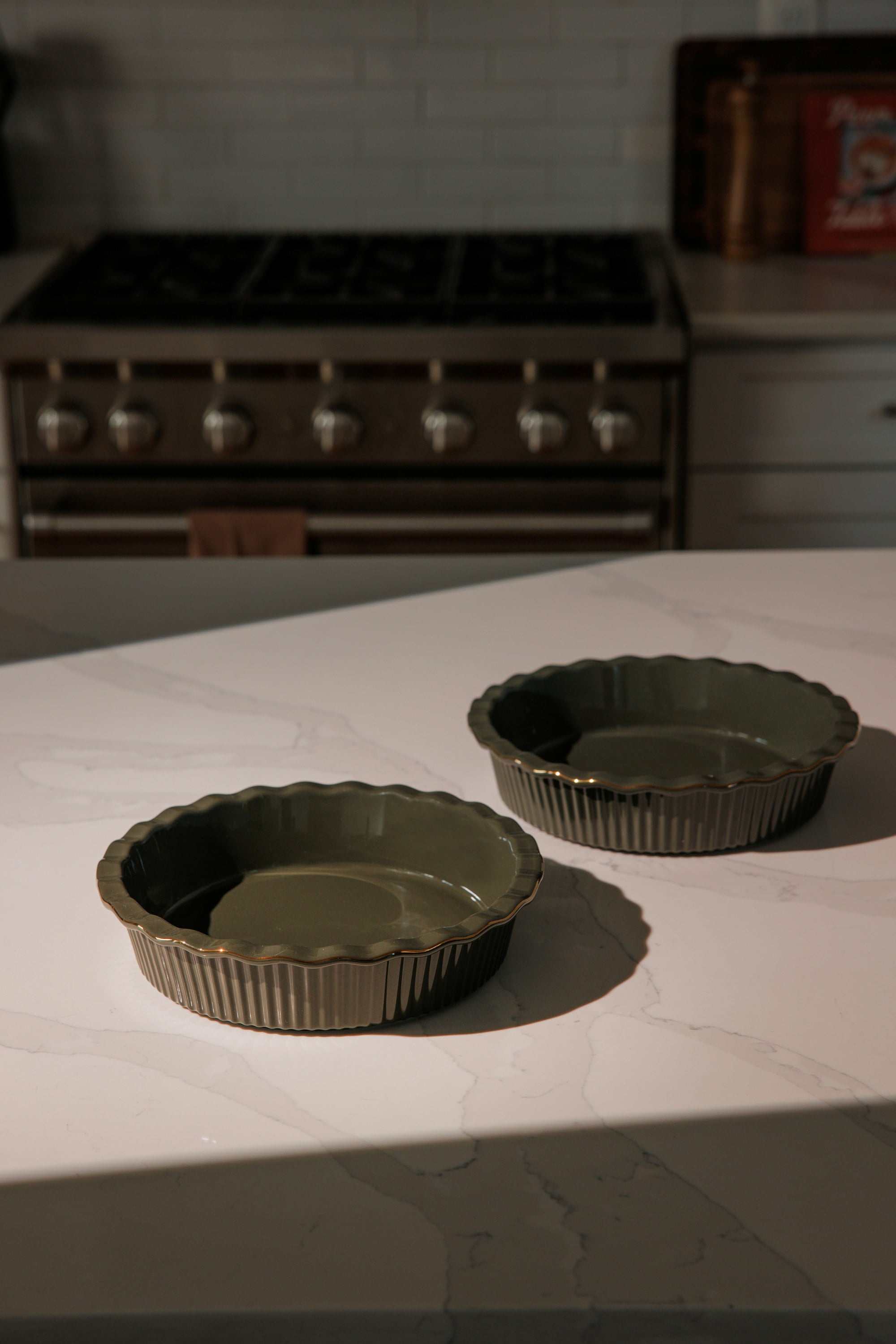 Thyme & Table 2 Pack 9 Inch Ceramic Pie Dish - Moss Green