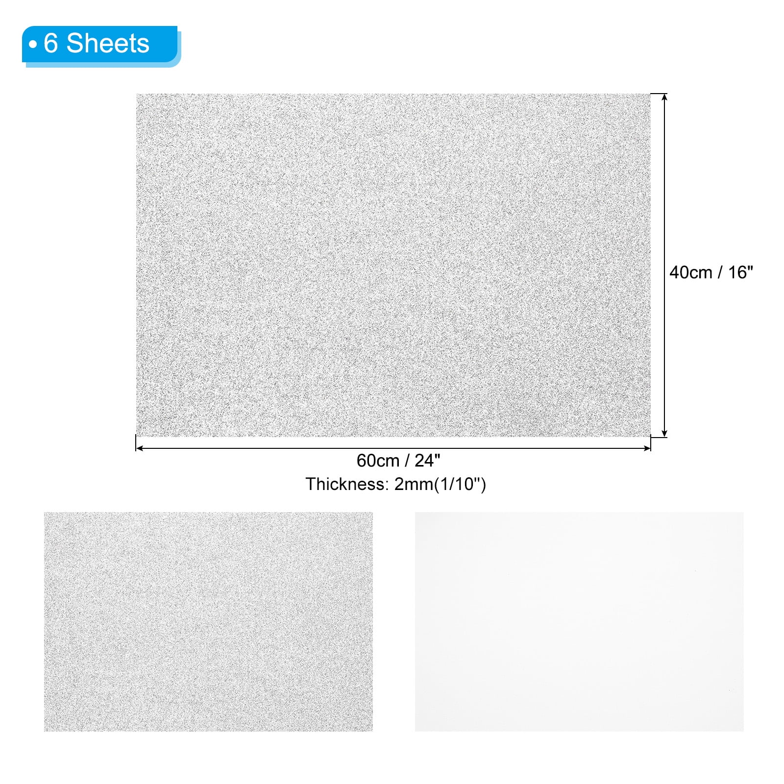 Uxcell 2mm(1/10") Thick Non Adhesive Glitter Foam Sheet 16x24inch(40x60cm) Silver Tone, EVA Shiny Foam Board for Craft, 6 Pcs