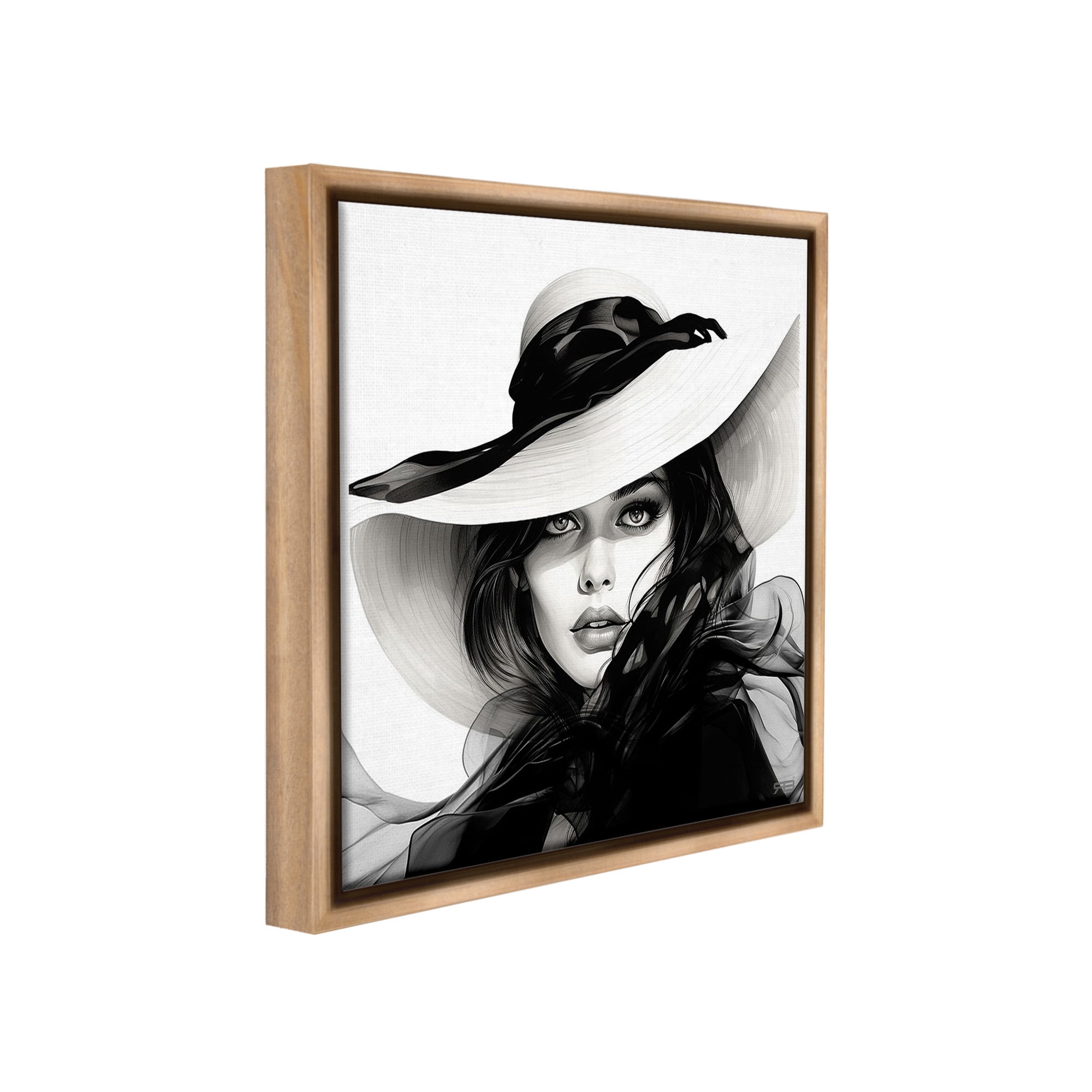 Stupell Industries Chic Woman Gazing Beauty & Fashion Painting Brown Floater Framed Canvas Art Print Wall Art, 18 x 18