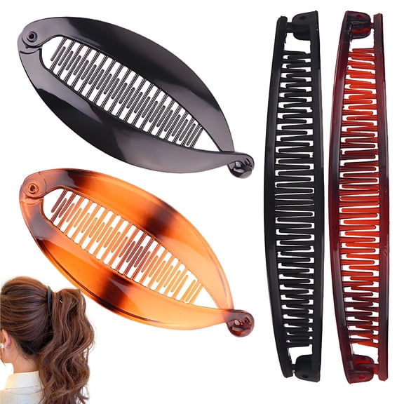 4 Pcs Banana Hair Clips, Ponytail Banana Clip, Double Comb Long Clips for Women & Girls