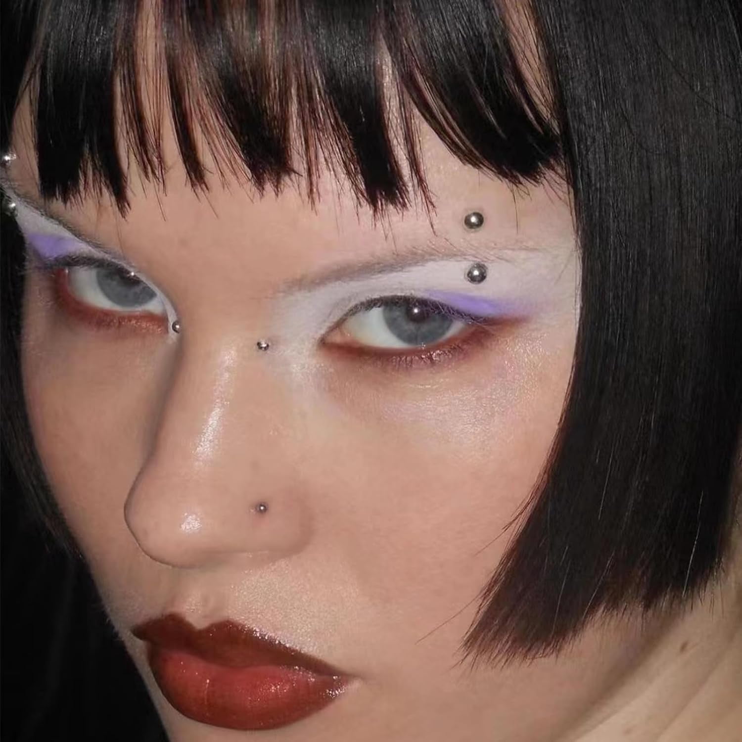 Fake Piercings Eyebrow Ring Fake Lip Labret Studs Replacement Balls Spike with 100Pcs Sticker Non-Piercing