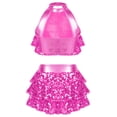 thumbnail image 2 of TTAO Kids Girls 2PCs Jazz Dance Wear Set Sequins Crop Top with Layered Skirts Latin Performance Costumes Hot Pink 13-14, 2 of 6
