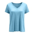 thumbnail image 6 of Feancey V Neck Pajama Tops for Women Milk Silk Soft Short Sleeve T-Shirts Comfy Lightweight Summer Tees Relaxed Fit Casual Blouse Light Blue XL, 6 of 6