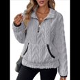 thumbnail image 3 of Suéter de Larga con Cremallera de un Cuarto para Mujer, Sudadera de Forro con Capucha, Sudaderas con Solapa, Suéteres Cálidos con Bolsillos. Gris XXL, 3 of 9