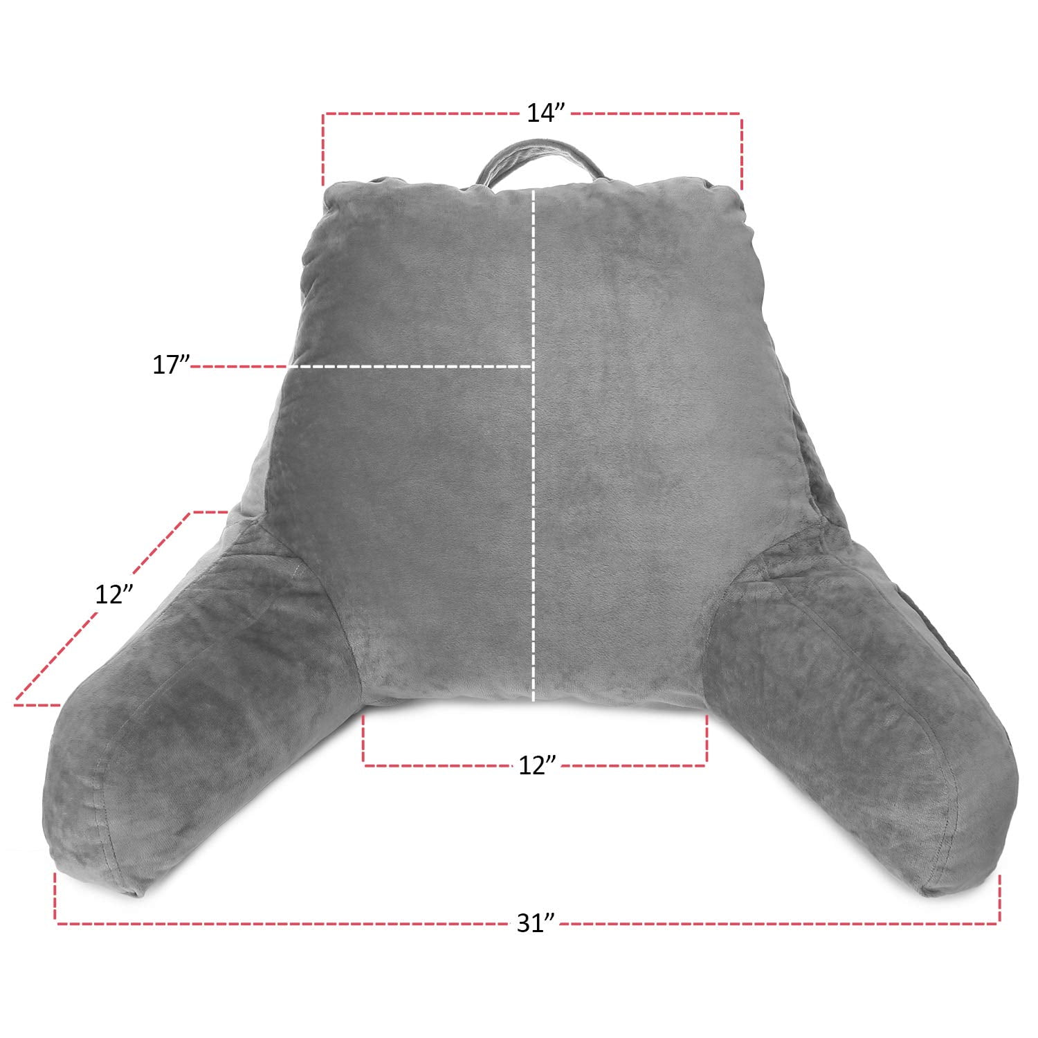Clara Clark Bed Rest Reading Pillow with Arms and Pockets- Premium Memory Foam Pillow, Medium, Gray