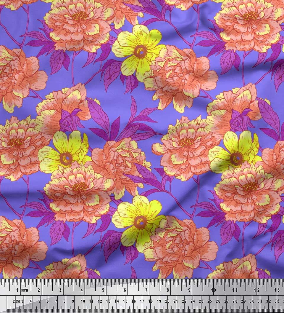 Soimoi Noir Canard De Coton En Tissu Feuilles, Lilas Et Pivoines Floral Tissu A Coudre Imprime Par Metre 42 Pouce Large