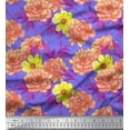 thumbnail image 1 of Soimoi Purple Georgette Viscose Fabric Leaves & Peony Floral Print Fabric by the Yard 42 Inch Wide, 1 of 1