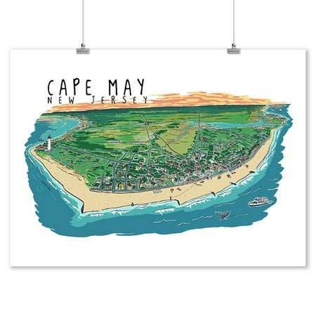 Line Architectural Cape Cape May, New Jersey - Line Drawing - Lantern Press Artwork (9x12 Art Print, Wall Decor Travel Poster) ()