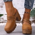 thumbnail image 2 of Rokment Womens Platform Chunky High Heels Mary Jane Mules Sandals Summer Fall Trendy Casual Buckles Leather Closed Toe Block Heeled Slingback Dressy Footwear with Back Straps Brown Size 8.5, 2 of 4