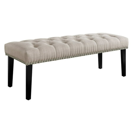 - Beige Diamond Button Tufted Upholstered Bed Bench