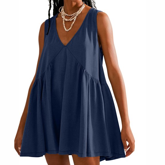 DailyTrove Women's Solid Color Sleeveless Mini Dress, Casual Lounge & Beach Wear, Soft Rayon , Fit, Plus Size Friendly