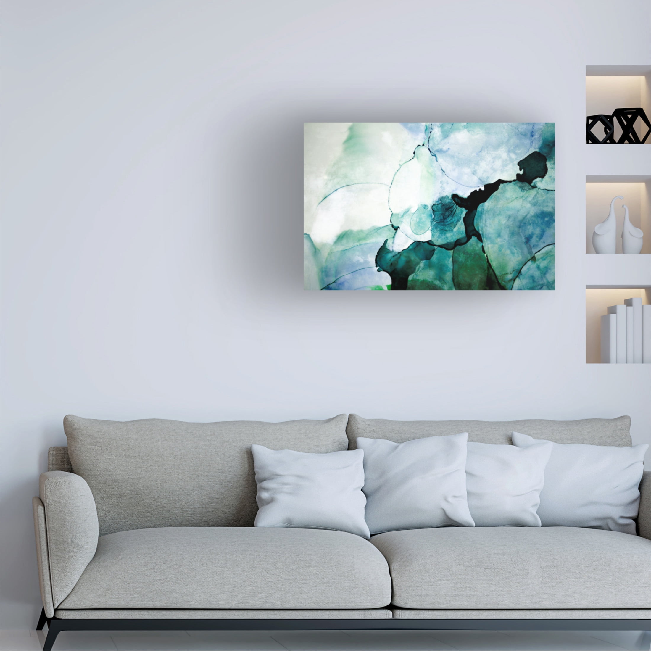 Canvas Wall Art - Tom Quartermaine 'Green Abstract Alcohol Ink' Wall Art for Living Room, Bedroom, or Office Décor by Trademark Fine Art - 32 x 22 Inches
