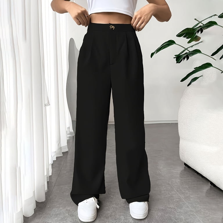 Wide Leg Pants Walmart Women Dress Pants Lenpel Women's Wide Leg Suit Pants  High Waisted Pleated