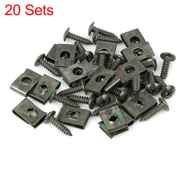 U‑Type Clips, Auto Car 200pcs/set Manganese Steel U‑Clips Nuts with Self  Tapping Trim Fixed Retainer Screws Assortment Fixing Hardwares Set Kit