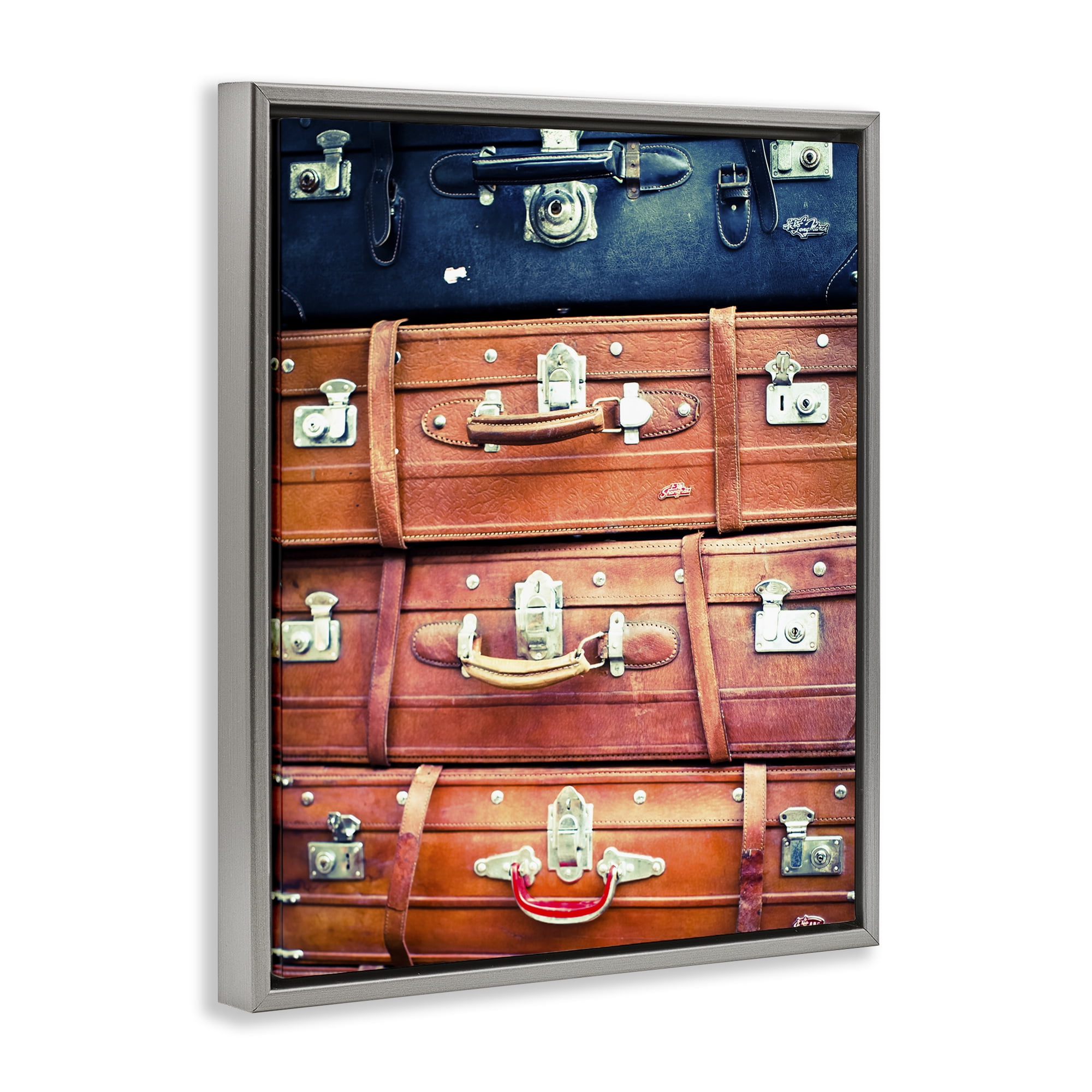 Stupell Industries Varied Stacked Suitcases Novelty Photography Gray Floater Framed Art Print Wall Art, 17 x 21