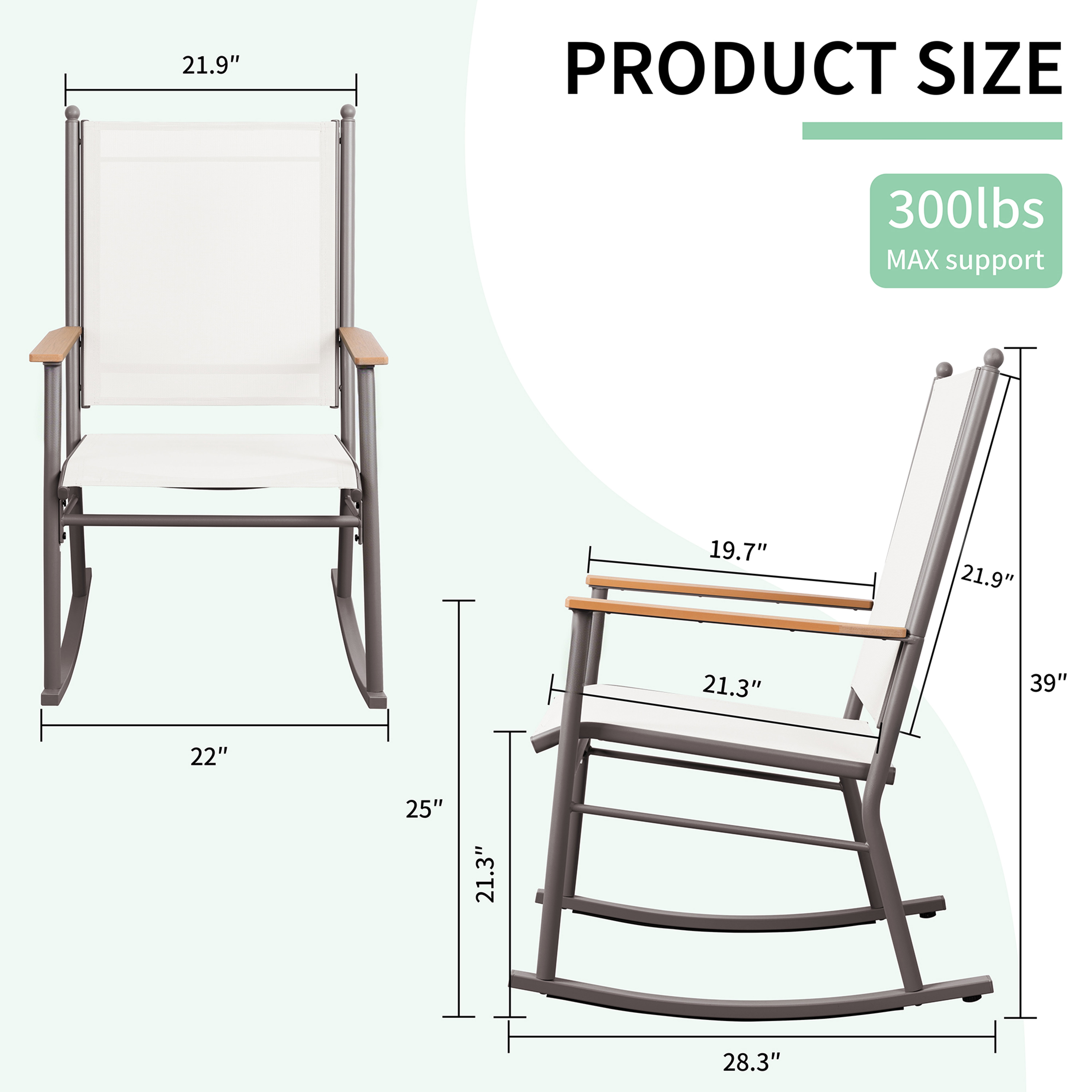 Walsunny Outdoor Patio Chairs Set of 2 Rockers Metal Rocking Chairs Furniture for Porch Backyard Lawn Garden,Cream